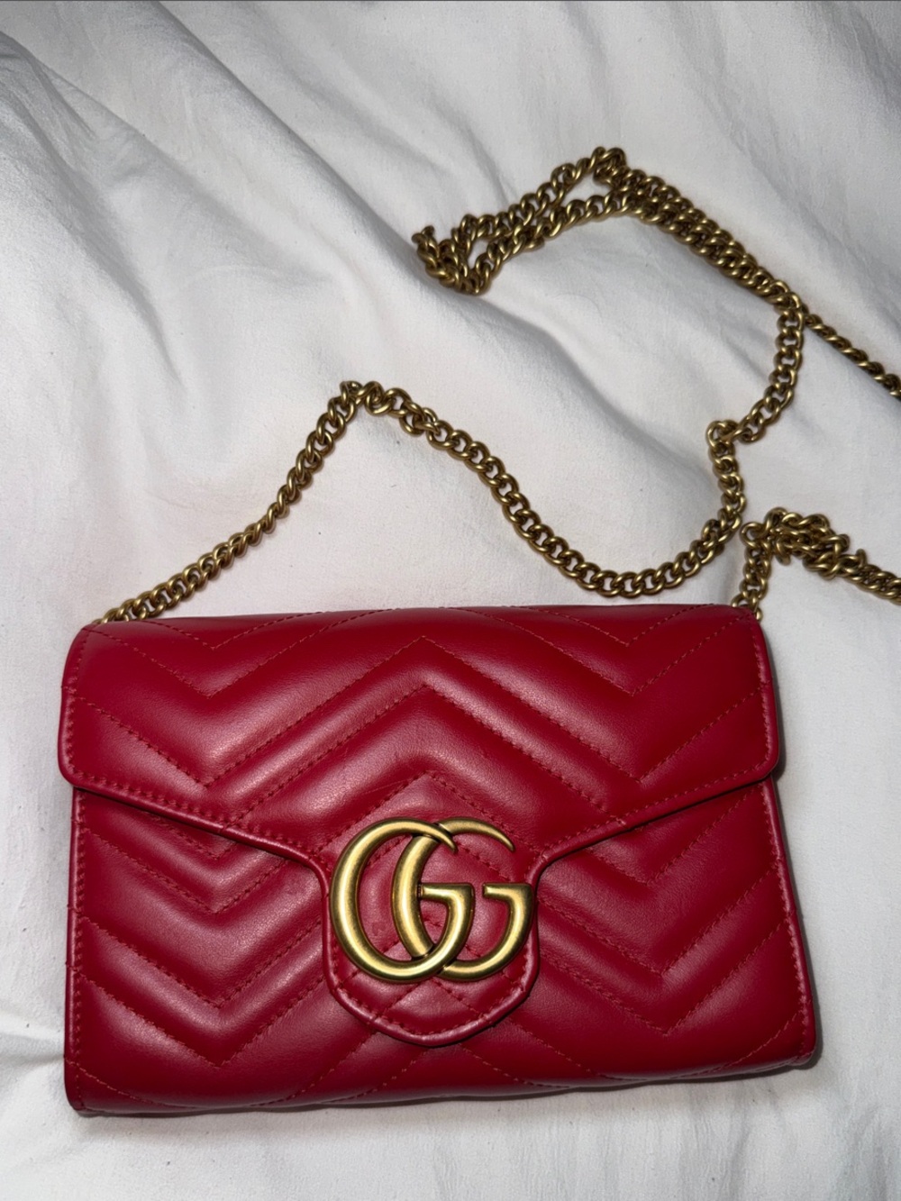 Gucci Red Matelassé GG Chain Crossbody Bag